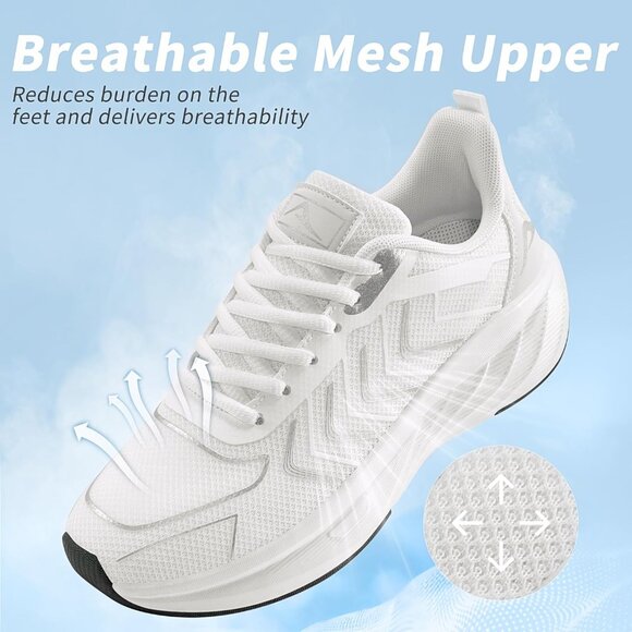 Women's White Breathable Tennis Shoes Non-Slip Sneakers for Walking & Workout - Picture 3 of 7